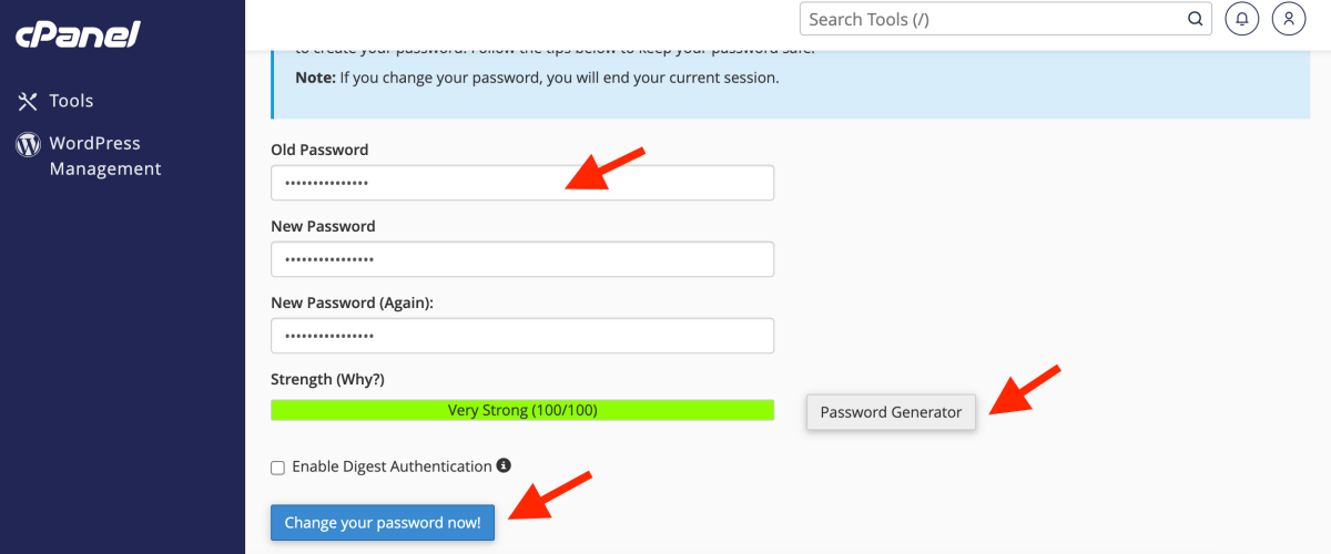 schimba parola cPanel