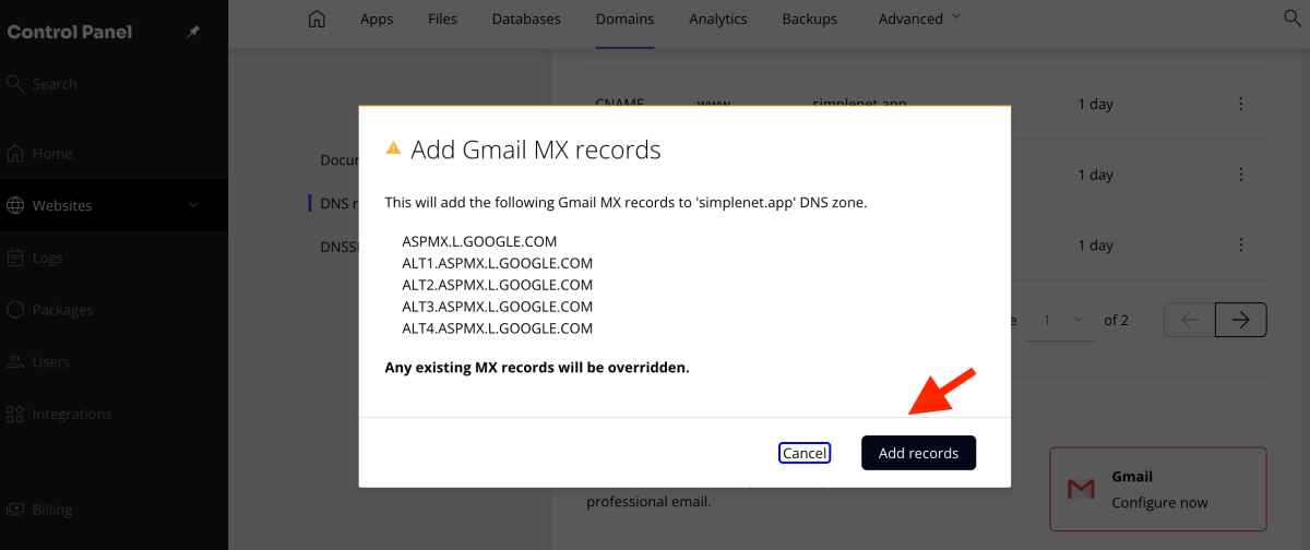 add records pentru Gmail