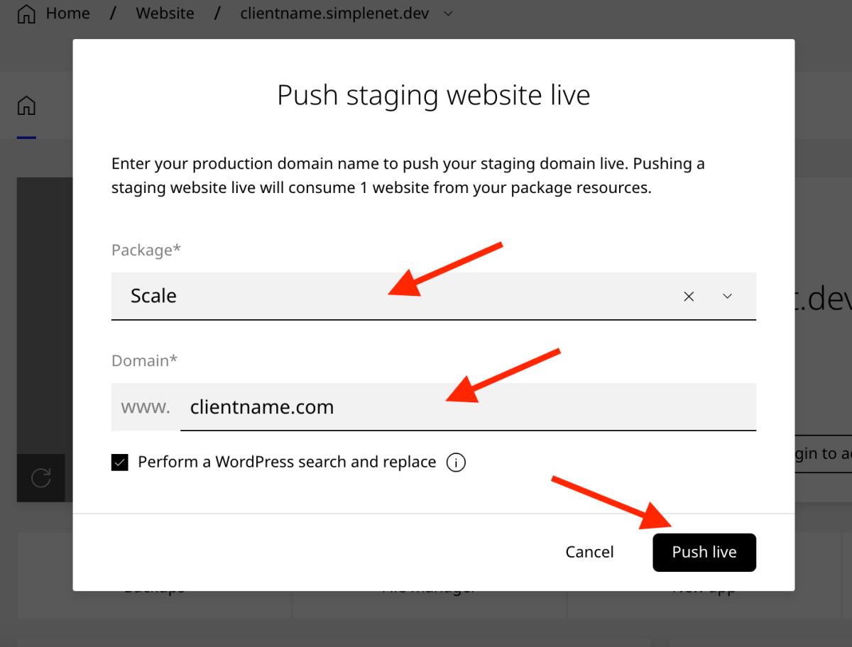 push staging website live