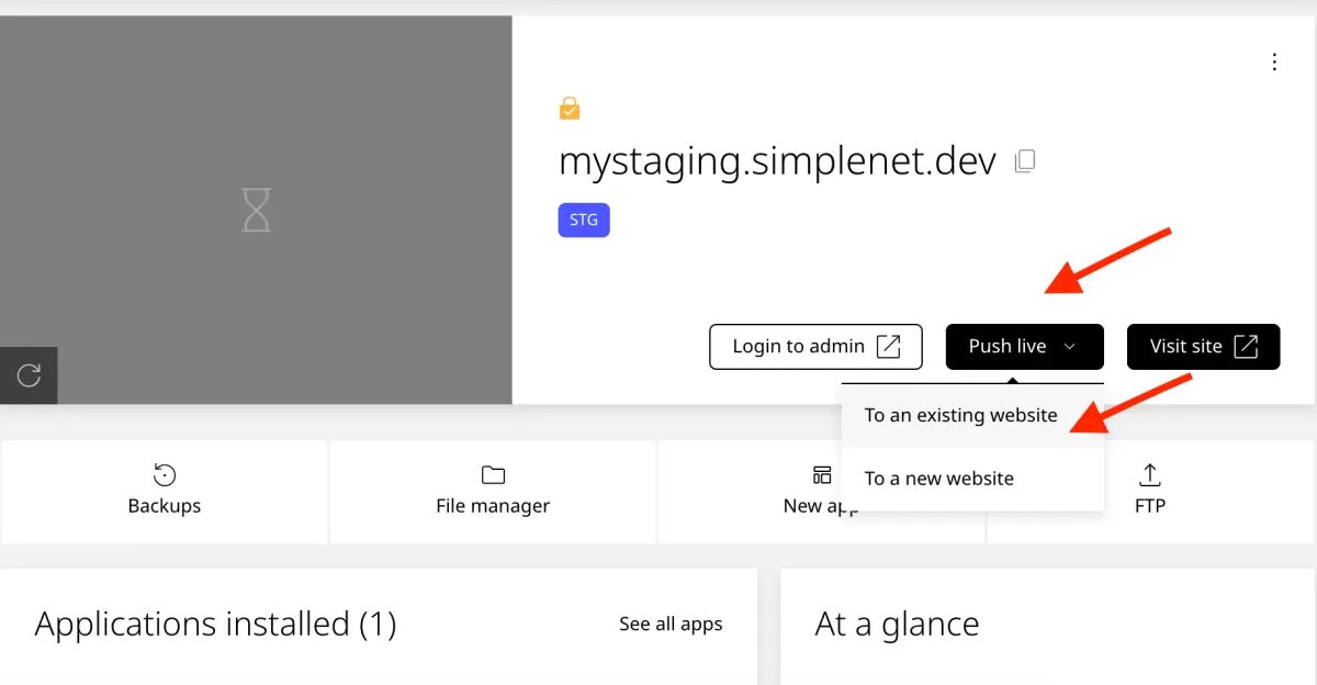 push to live pentru scenariul 2 Actualizarea unui website existent
