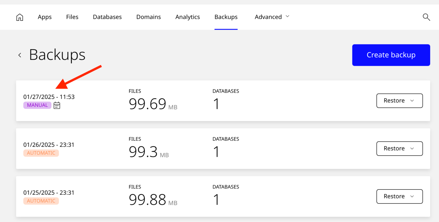 verifică data și ora backup-ului