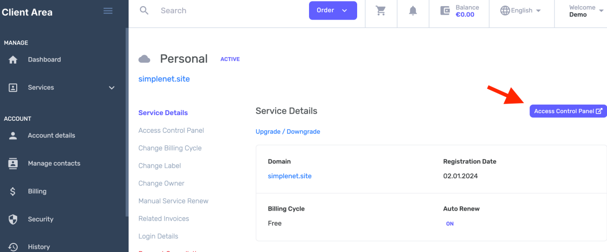 apasă butonul access control panel