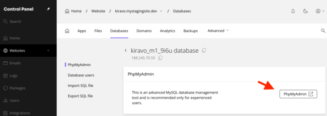 phpmyadmin-panou-control-gazduire-managed-wordpress