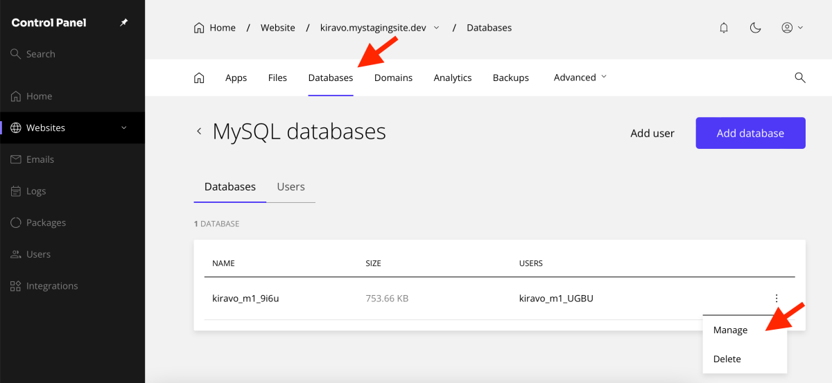 sectiunea-databases-click-manage