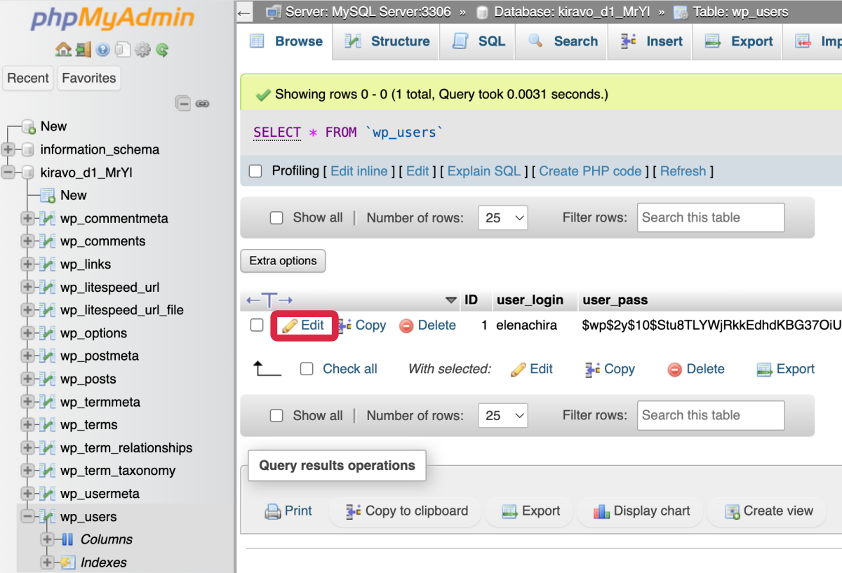 apasă pe butonul edit din dreptul user-ului admin