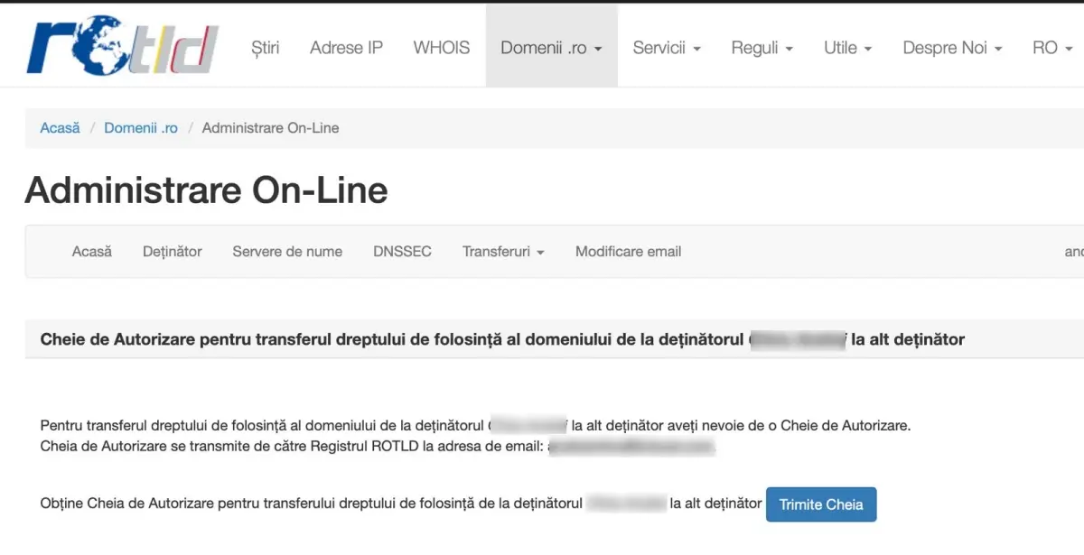 apasă pe butonul Trimite cheia