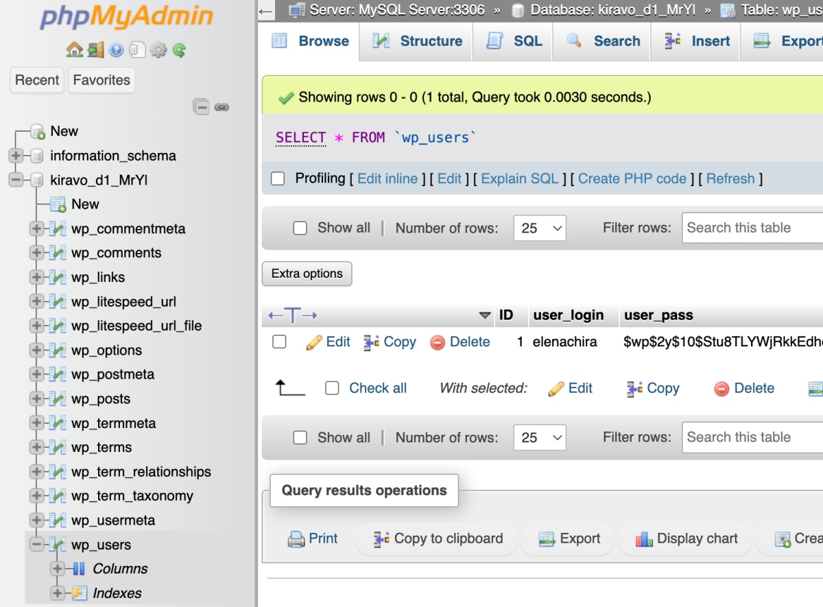 wp_users in phpMyAdmin